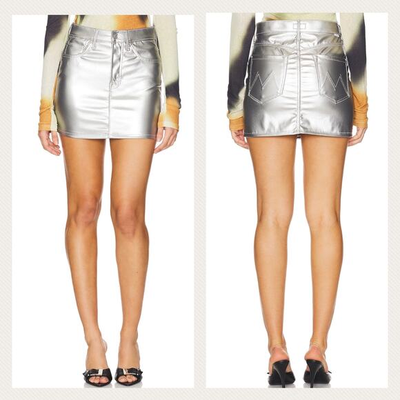 Mother The Vagabond Zip Mini Skirt Faux Leather In Silver Dagger Size 32 - Picture 2 of 13
